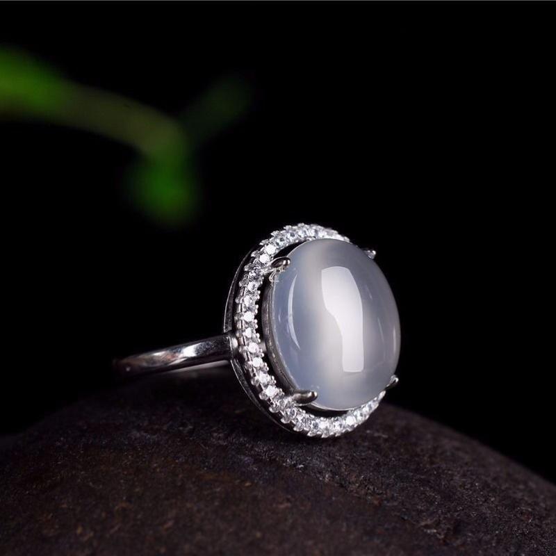 

Cluster Rings Natural Seed Chalcedony Egg Surface Oval Opening Adjustable Ring Chinese Retro Charm Women's Brand Silver Jewelry