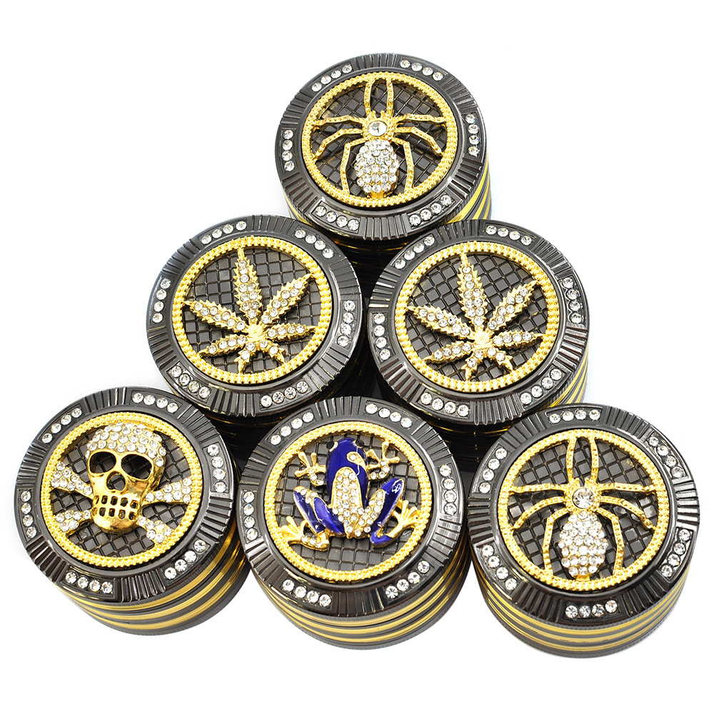

52mm Smoking Accessories 4 Layers Zinc Alloy Diamante Spider Skull Frog Shape Herb Grinder Tobacco Crusher