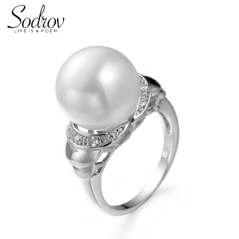 

Cluster Rings SODROV 925 Sterling Silver Ring Pearl For Women Jewelry 2021 Trend, Golden;silver