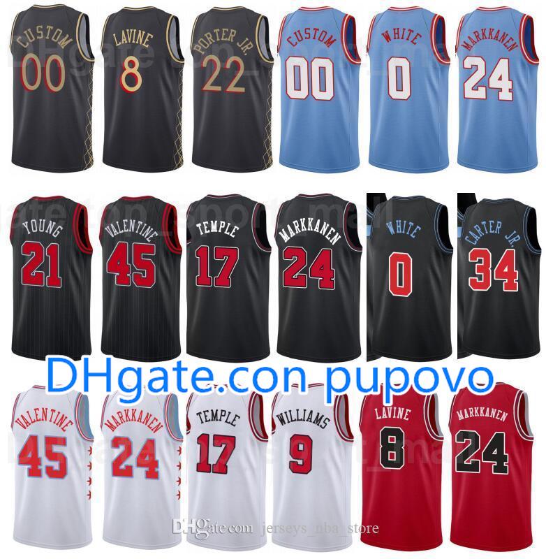 

Printed Basketball Zach LaVine Jersey 8 Otto Porter Jr 22 Coby White 0 Wendell Carter Jr 34 City Earned Edition Black Red White