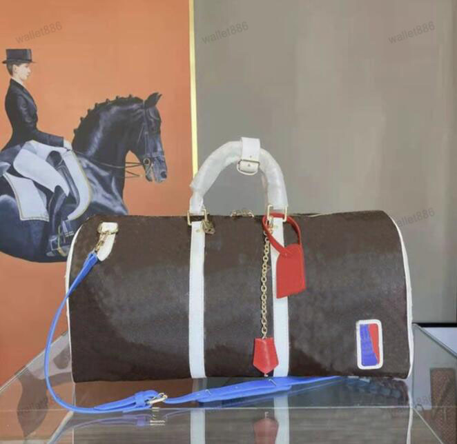 

Unisex Leisure Travel Bags Leather Large Capacity Men Commerce Handbag Classic Letter Print Women's Portable Travelling Bag Handbags Single-Shoulder Bag, Brown