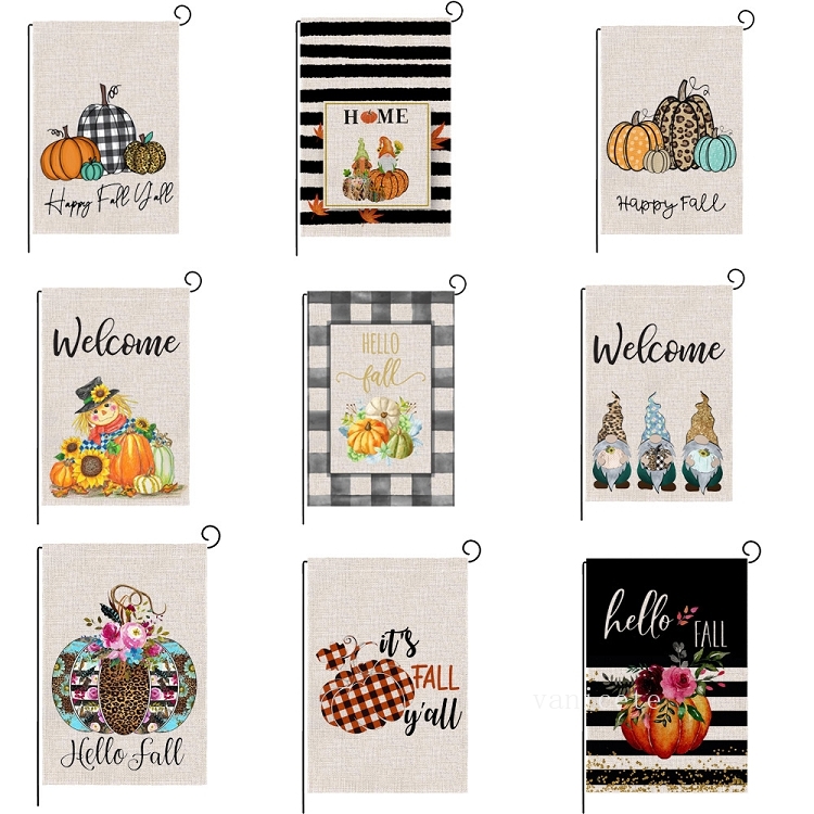 

47*32cm Thanksgiving Banner Flags Linen Autumn Garden Flag Hello fall double sided pattern 27 style T2I52669