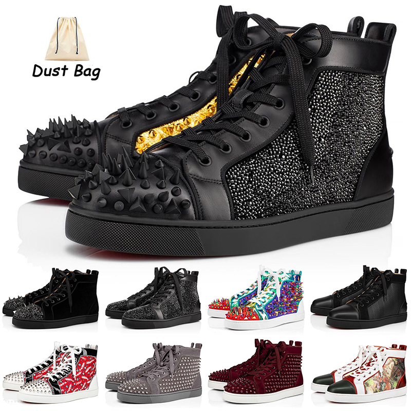 

Red Bottoms Christians Platform Running Shoes Designer Luxury Glitter Loafers Flat Sole Spikes Studded High Boots Leather Suede Mens Women Trainers Sneakers 36-47, 15