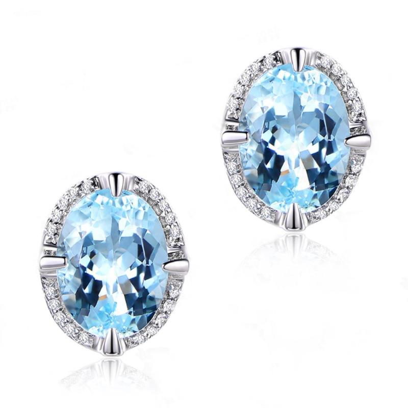 

Stud 925 Sterling Silver Jewelry Earrings Crystal White Gold Female Diamond Chalcedony Oorbellen Boucles D'oreilles
