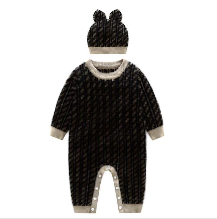 

Baby Boys Girls Brand Rompers Letters F Infant Long Sleeve Jumpsuits With Hats Autumn Winter Toddler Keep Warm Knitted Onesies Great Quality, Blue