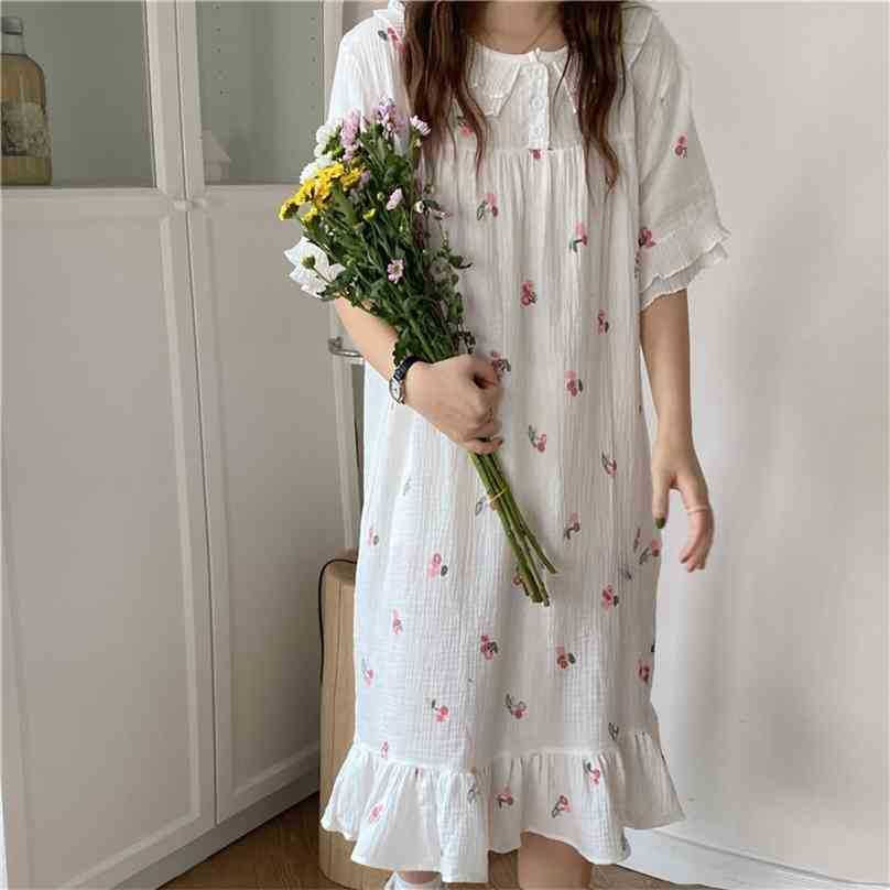 

Home Wear Princess Chiffon Women Chic Loose Cotton Sweet Sleepwear Girls Florals Printed Pajamas Nightdress 210525, Photo color