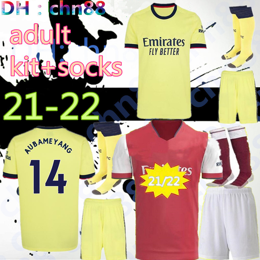 

adult kit+socks home away Arsen soccer jersey 21 22 gunners ODEGAARD THOMAS PEPE SAKA TIERNEY HENRY WILLIAN SMITH ROWE 2021 2022 football shirt men sets uniform, Image