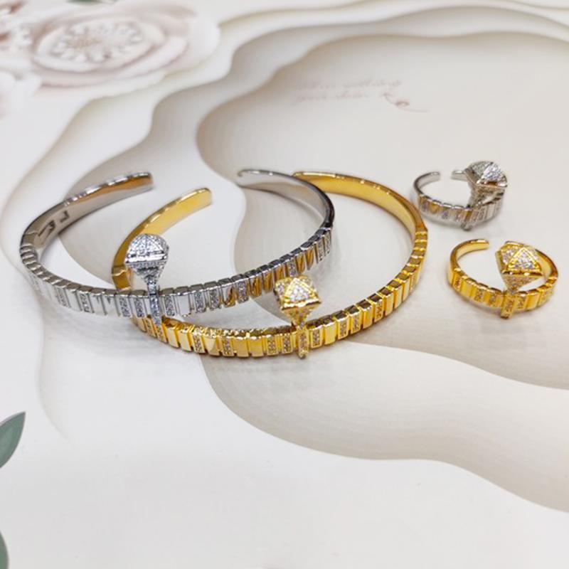 

Earrings & Necklace KellyBola High-Quality Micro-Set Open Bracelet Ring Women's Full Cubic Zircon Jewelry Set Party Daily Anniversary CZ 202, Silver