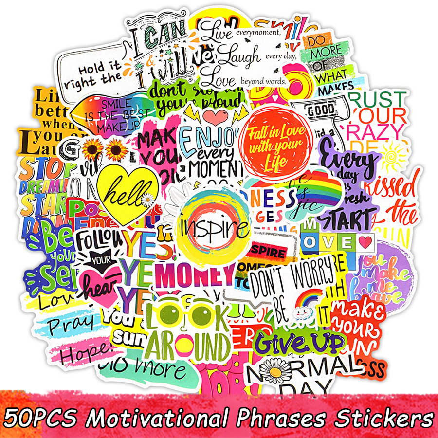 

50 PCS Motivational Phrases Stickers Inspirational Quotes Sticker for Kids Notebook Stationery Study Room Scrapbooking Fridge Decals