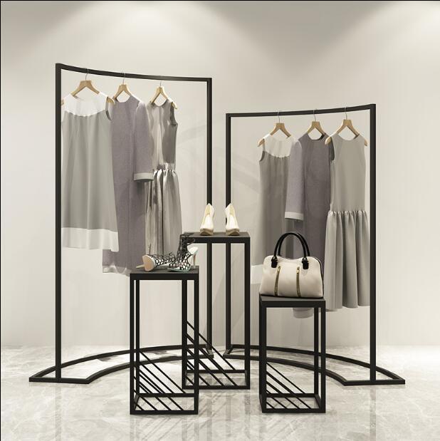 

Hangers & Racks Clothing Store Display Rack In The Island Cabinet Women's Shop Horizontal Bar Iron Art