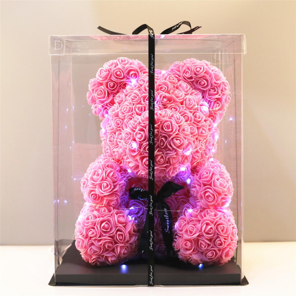 

38cm BIG Teddy Bear of Rose Artificia Fowers PE Rose Bear for gir friend Vaentines Wedding Christmas Gift Home Decoration