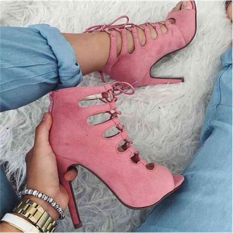 

sandals dipsloot will see woman suede cross lace to cut out gladiator cage stiletto peep heels gout ship shoes t2xd, Black