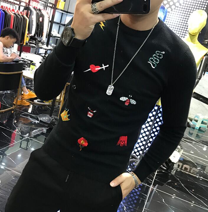 

Causal O Neck Sweater warm fashion Winter style Pullover Knitted designer Jumper Sweaters Fit Man A05, Black