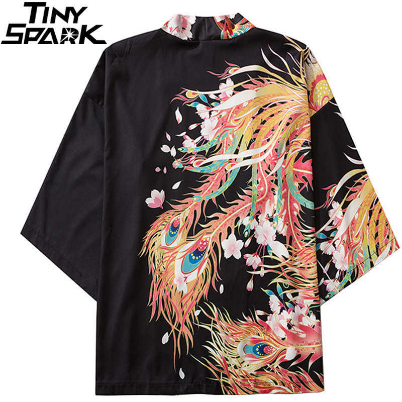 

Japanese Kimono Jacket Colorful Phoenix Print Harajuku 2020 Hip Hop Men Japan Streetwear Jacket Summer Thin Clothes Loose Kimono X0621, A226041