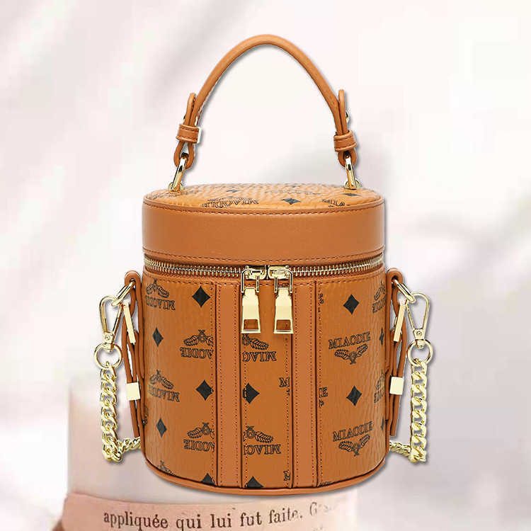 

Fashion Bucket Cosmetic high grade handbag floral print lady's bag Single Shoulder Messenger Bag, Brown