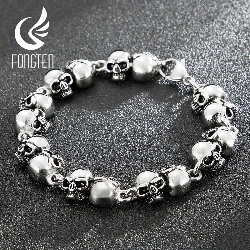

Link, Chain Fongten Men Vine Skull Overlapping Pattern Darkness Jewelry Carving Shiny Design Fashion Traditional Retro Punk Bracelet, Black