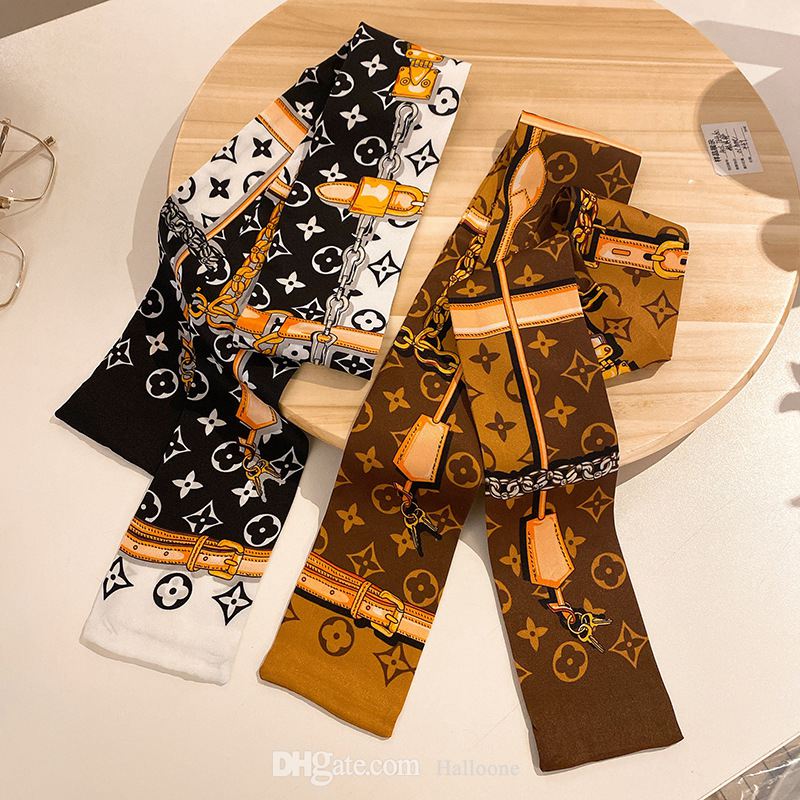 

Classic Brand Handbag Scarf Headbands Women Design Letter Old Flower Scarfs Silk Scraves Bandeaux Bag Luxury Hair BANDEAU 8x116cm, Blue;gray