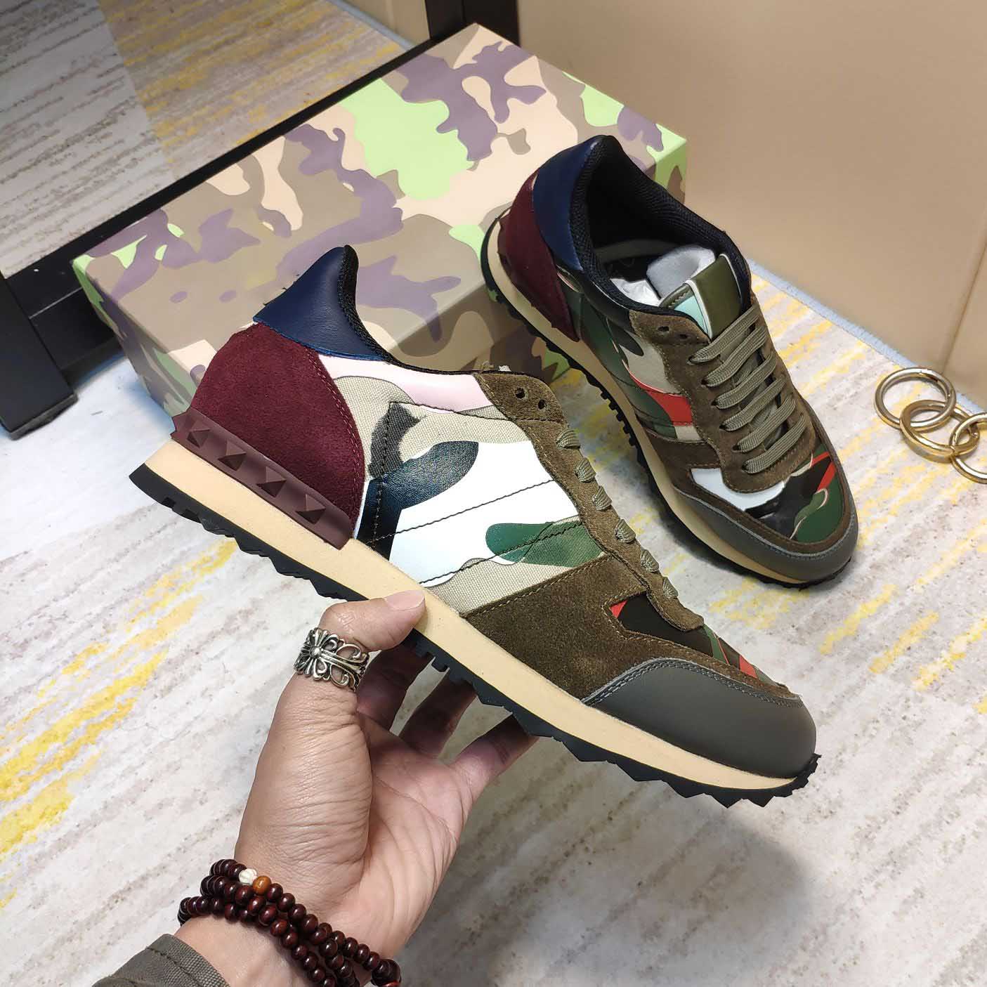 

luxury Men casual shoes classical Rivet Studded Flats Mesh Suede Leather Casuals TrainersCamouflage Women Sneaker shoewith box