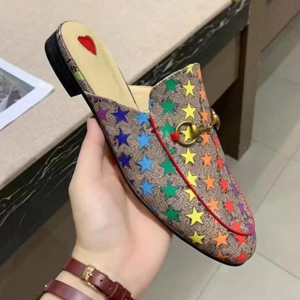 

Men Women Leather Slippers Soft Cowhide Lazy Womens Slides Shoes Metal Buckle Beach Slipper Classic Lady Slide Loafer with Box rfdgwafag, Black