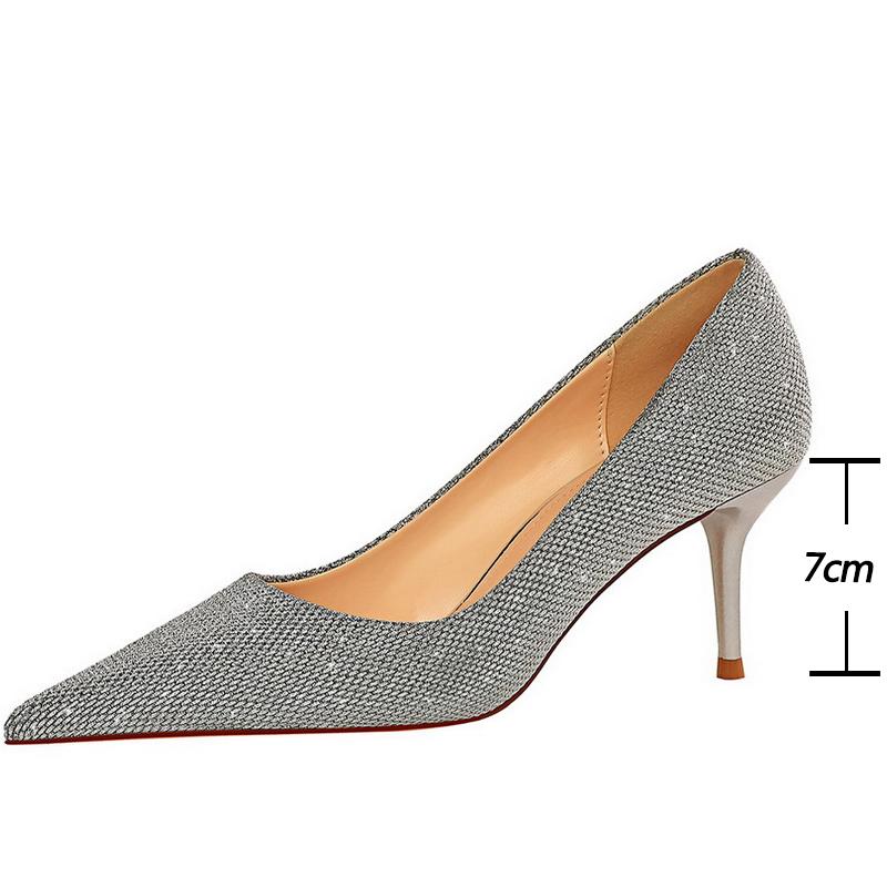 

Dress Shoes 2022 Women 7cm High Heels Glitter Low Heel Sequins Sparkly Office Pumps Lady Elegant Female Wedding Bridal Scarpins Gold, Champagne