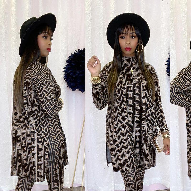 

fashion street casual style sets Womens Pants long sleeve round neck top elastic printed two piece, White