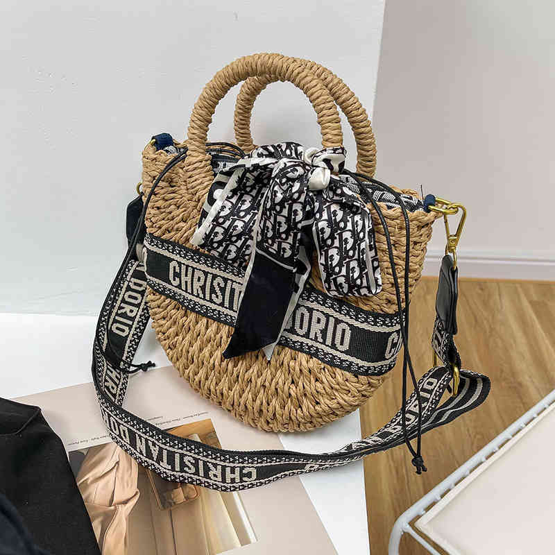 

2022 Latest Models handbag wholesale Fashion Woven wide shoulder strap Single Shoulder Bag women's straw woven silk towel beach bag, Khaki