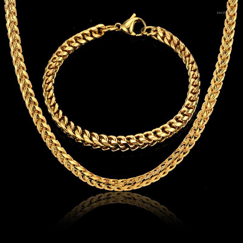 

Earrings & Necklace Men Jewelry Sets More Gold Color Cuban Link Chain Bracelet For Stainless Steel Fashion, Silver