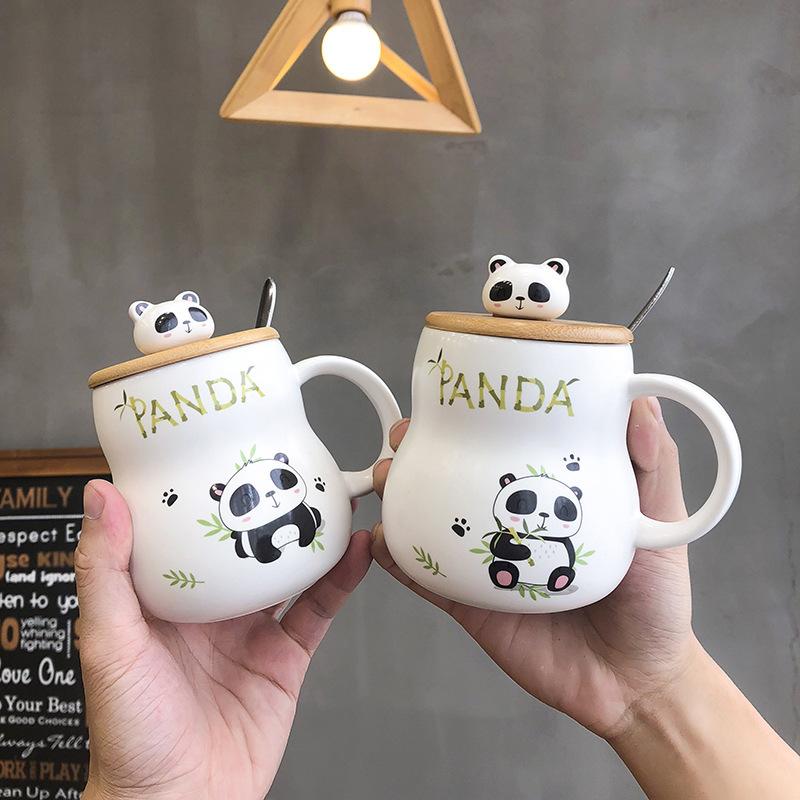 

Mugs 400ml Chins Style Cartoon Cute Panda Ceramic Mug With Lid And Spoon Kawaii Sweet Bamboo Coffee Cup Breakfast Milk Water Cu, White3