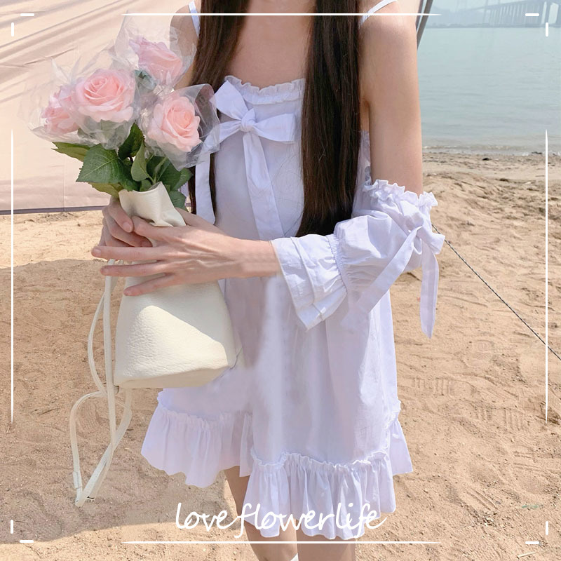 

Bow Design Elegant Casual Dress Women Short Sleeve Sexy Vintage Dress Beach Dress Korean Office Lady Summer Chic 210521, White