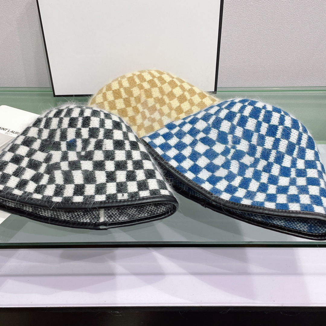

New maternity cap fashion luxury designer bucket hats autumn winter windproof hat for pregnant women checkerboard pattern woolen caps, As picture
