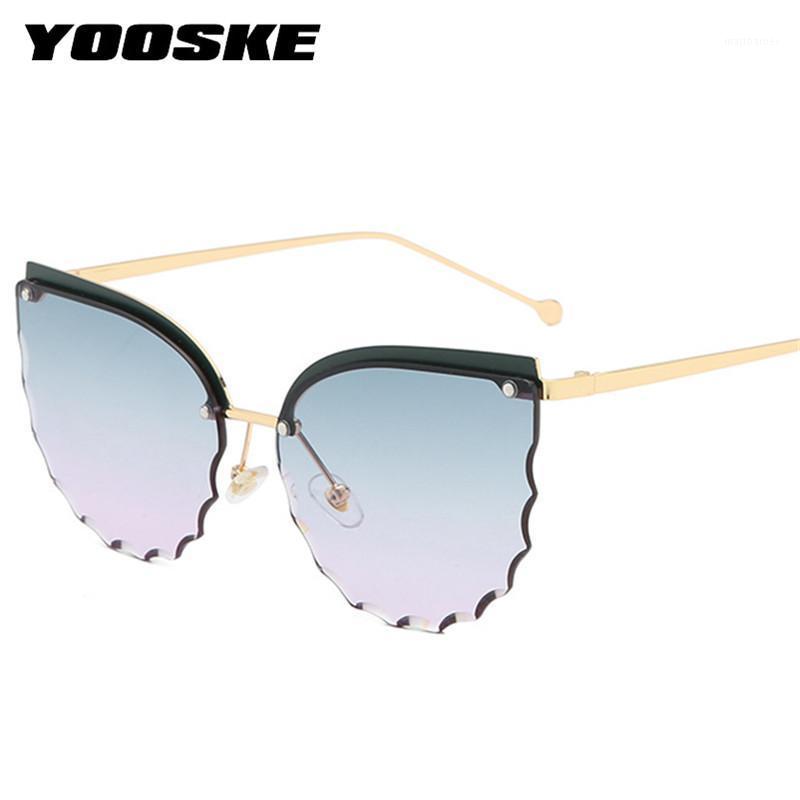 

Sunglasses YOOSKE 2021 Ladies Butterfly Wave Sun Glasses Women Trimming Eyeglasses Metal Frame Reimless Sunglass Eyewears