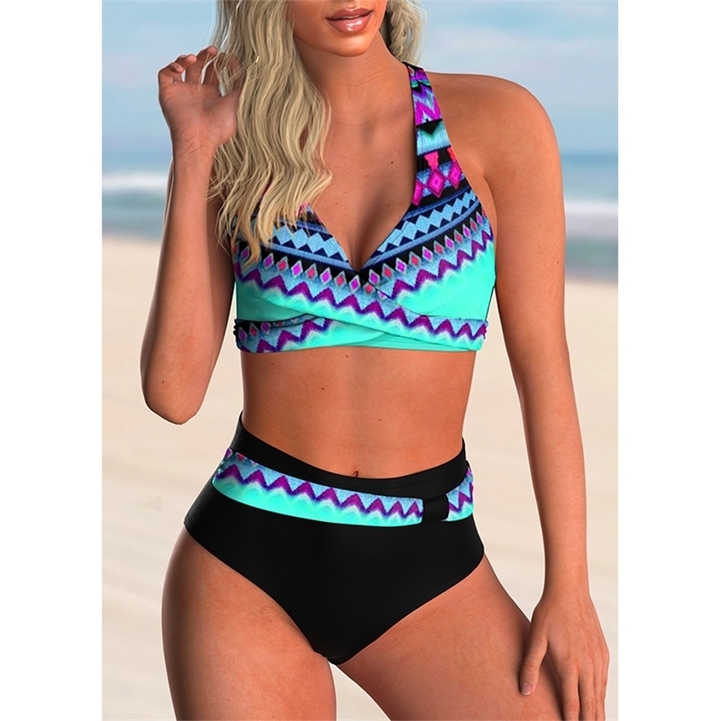 

Print High Waist Bikini Sexy Swimsuit Women Push Up Bathing Suit Set Plus Size Swimwear Beach Swimming 210630, 01