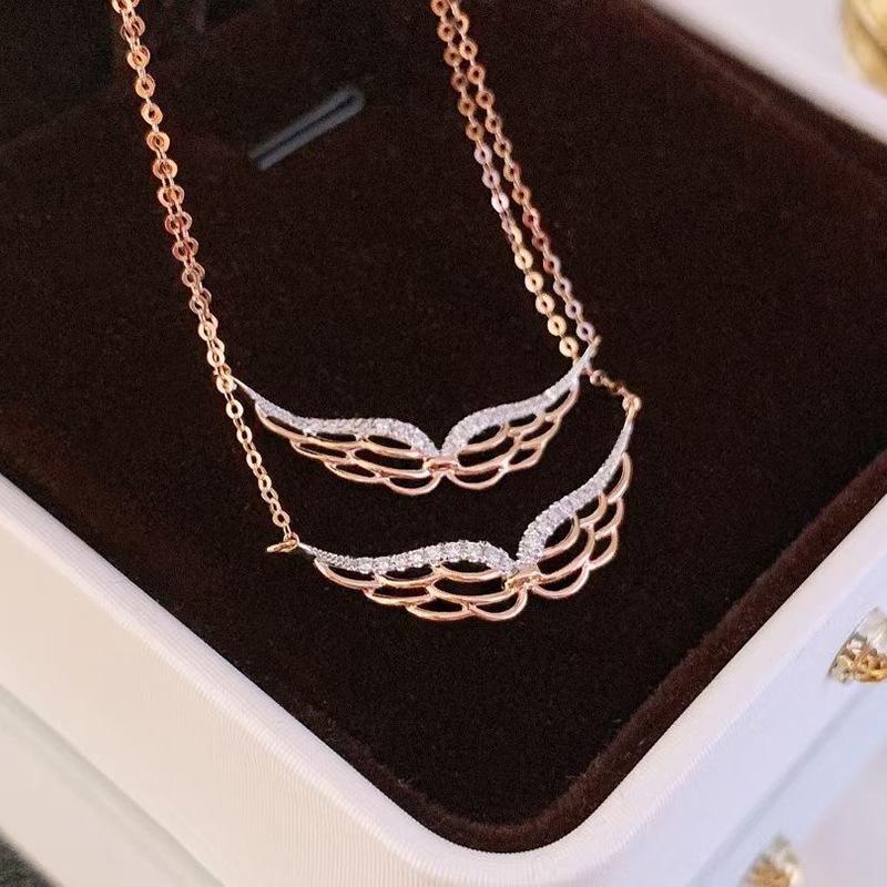 Pendant Necklaces Exquisite Rose Gold Color Angel Necklace Hollow Wing White Zircon Chain For Women Girls Birthday Party Gifts-image-699911385