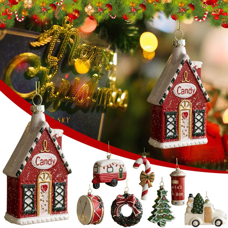 

Christmas Decorations Exquisite Resin Small Drum Ornament Colorful Mini Gift Box Tree Pendant Year Ornaments #40