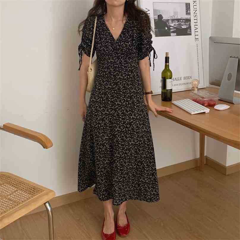

Party Short Sleeves Streetwear Long Dresses Vintage Florals Office Lady Printing Chic Retro Vestidos 210525, Blue