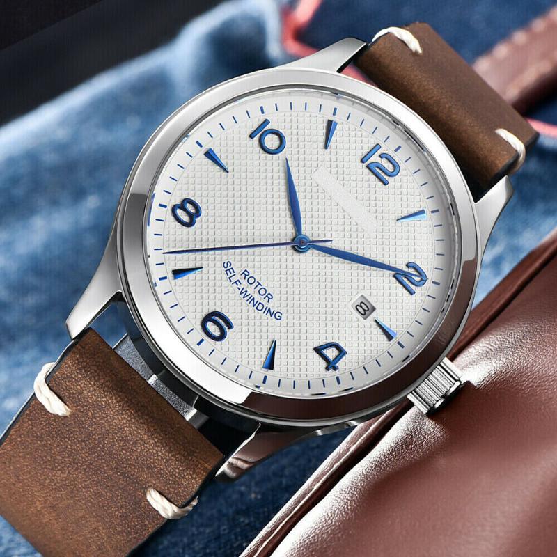 

Wristwatches 42mm Men Watch Leather Sterile White Dial Sapphire Glass Japan Miyota8215 Automatic Movement Waterproof Fashion SS, Corgeut seagull core