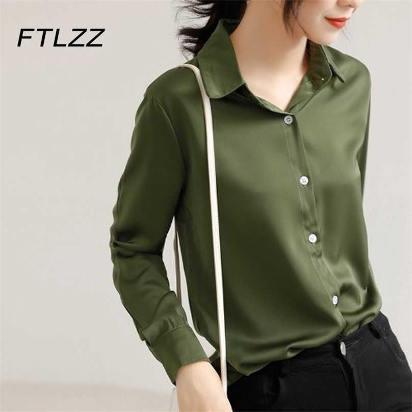 

Satin White Shirts for Women Long Sleeve Button Up Office Elegant Blouse Spring Autumn Ladies Fashion Blouses Clothing 210525, Black