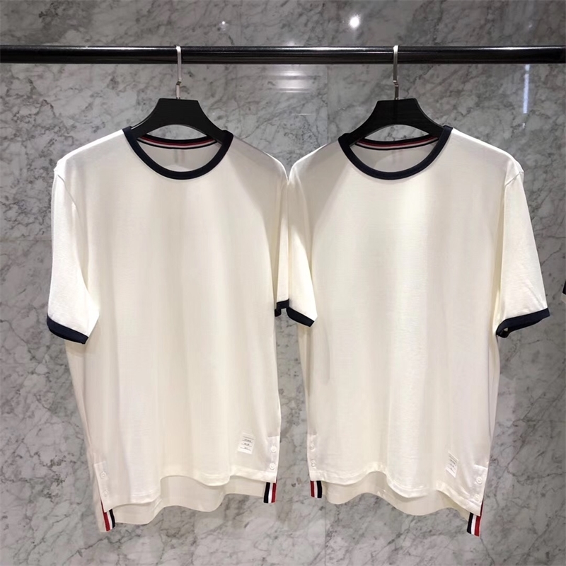 

New TB20 new blue and contrast color bonded short sleeve T-shirt white zipper shorts silk cotton lovers, White;black