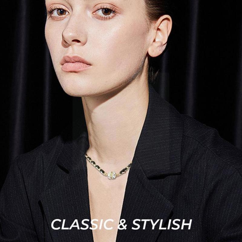 

Chokers Punk Magnetic Clasp Necklace Shiny Buckle Woven Pu Leather Clavicle Chain For Women Party Jewe V2d1