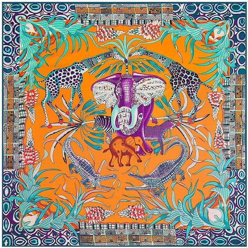 

Scarves Big Size Animal Print Scarf Women Square Twill Silk Elephant Shawls Bandanas Wholesale 130*130CM1