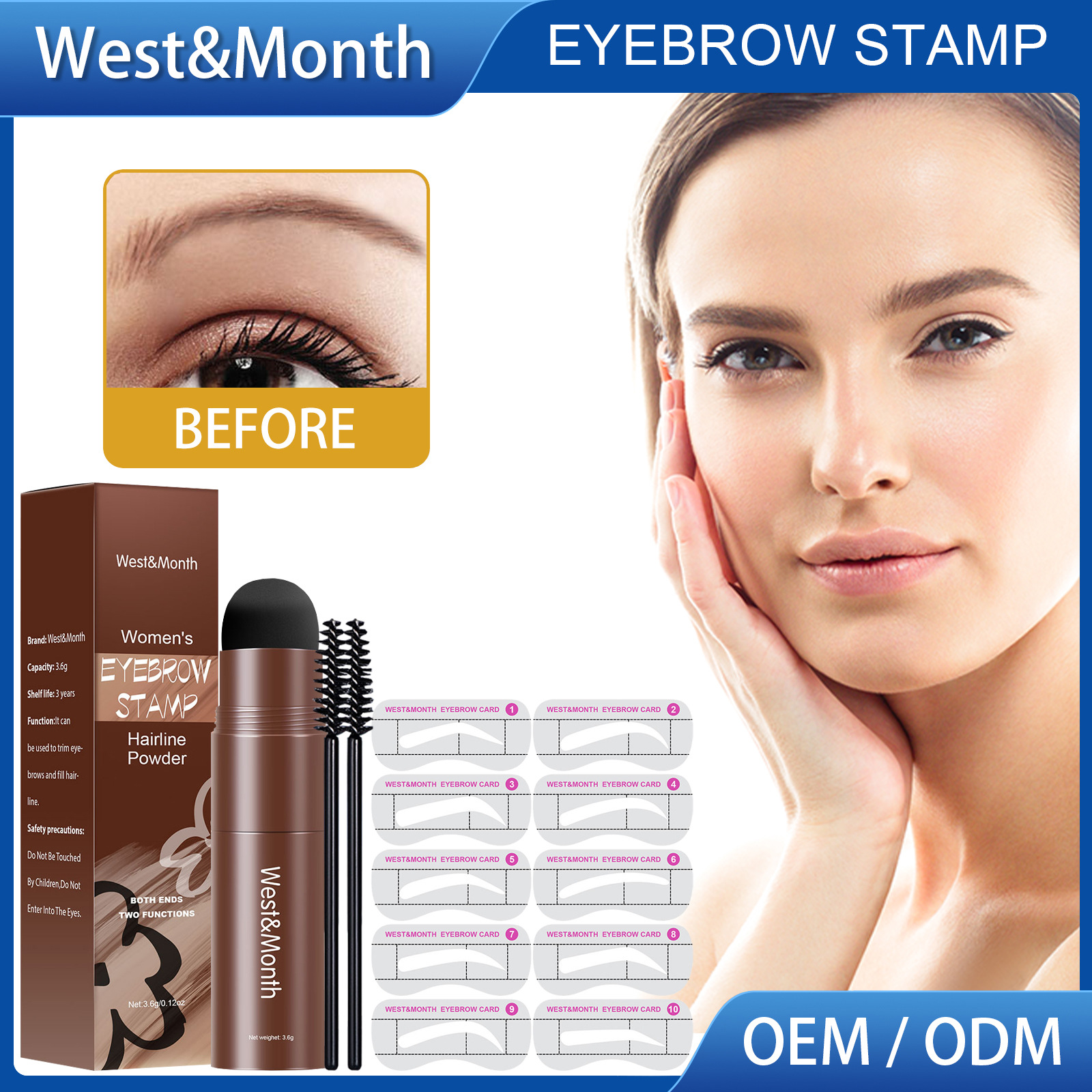 Free freight West&Month OEM ODM Seal eyebrow powder hairline repair filling dark brown modified eyebrow shape, suitable for beginners-image-754034653