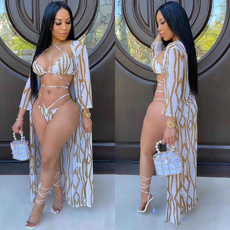 

Summer Ladies Sexy Bikini Beachwear Three-piece Suit Women' Swimwear, White