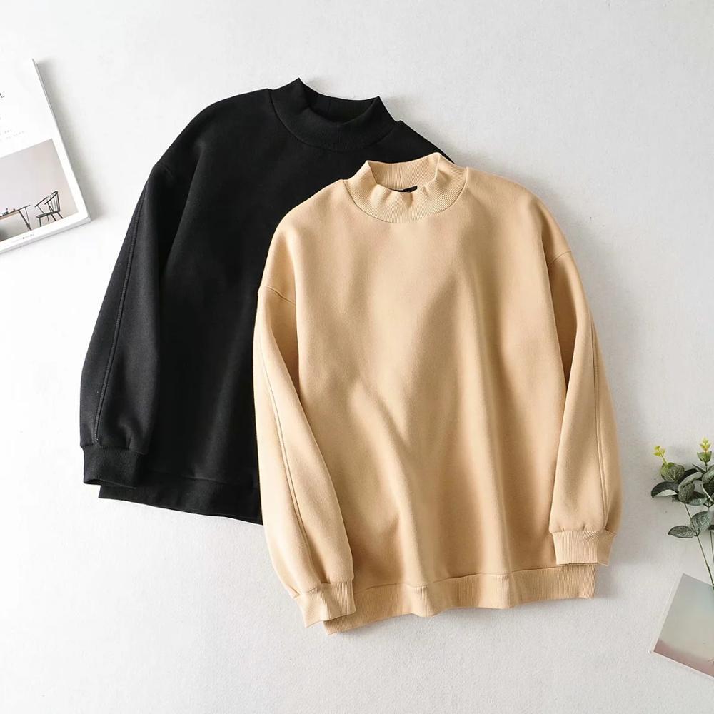 

women fashion full sleeve oversize solid pullovers ladies o-neck streetwear keep wearm hoodies chic female casual 210521, Black