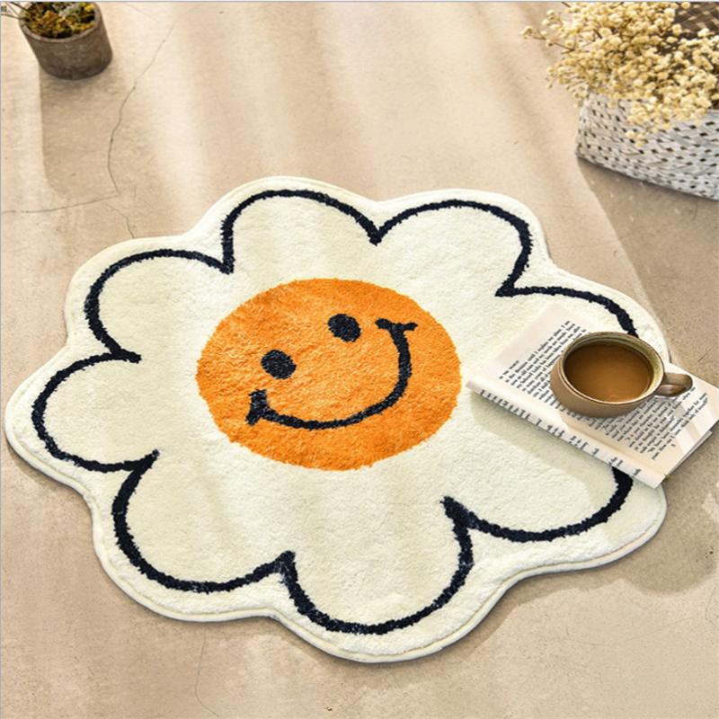 

Carpets Egg Flower Smile Non-Slip Floor Rug Round Shape Entrance Doormat Carpet Absorbent Bathmat For Bed Room Bedside Mats, Green