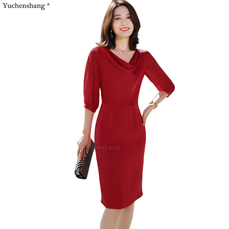 

Casual Dresses Elegant Women Office Lady Sexy Party Dress Red Green Black Spring Summer Half Sleeve Above Knee Mini OL Style Slim Work FTOH