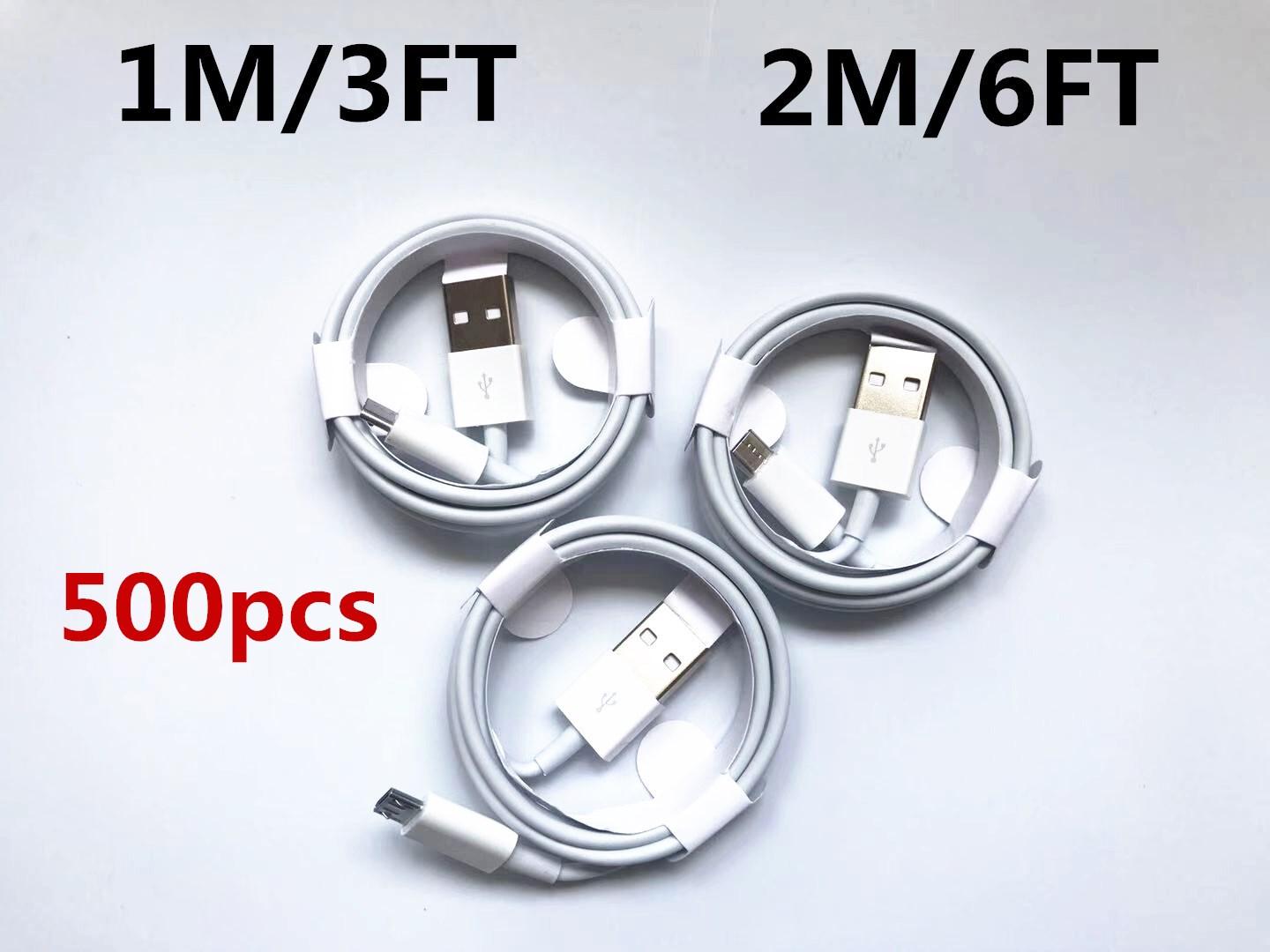 

500pcs/lot 7 generations Original OEM quality Cables 1m/3ft 2M/6ft Micro USB Data Sync Charge Cable With Package, White