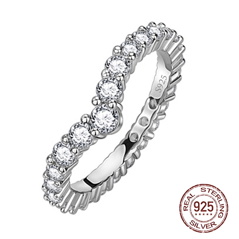 

100% 925 Solid Silver Wedding Party Finger Rings For Women Fashion Brand Crystal Full Diamond Zircon Jewelry J-523