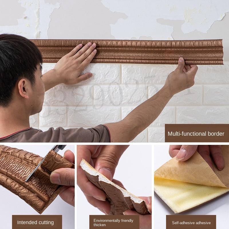 

Wallpapers Self-adhesive Wall Sticker Waterproof Top Corner Line Edge Strip Waist Tile Wallpaper Border Home Decor, 230x8cm
