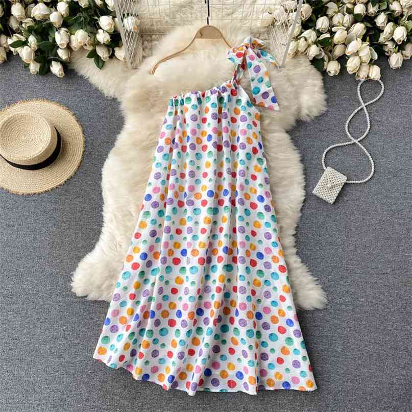 

Summer Women Dress Beach Style Colorful Dot Print Bowtie Strap Short Multi Wear Convertible Bohemian Holiday 210603, White