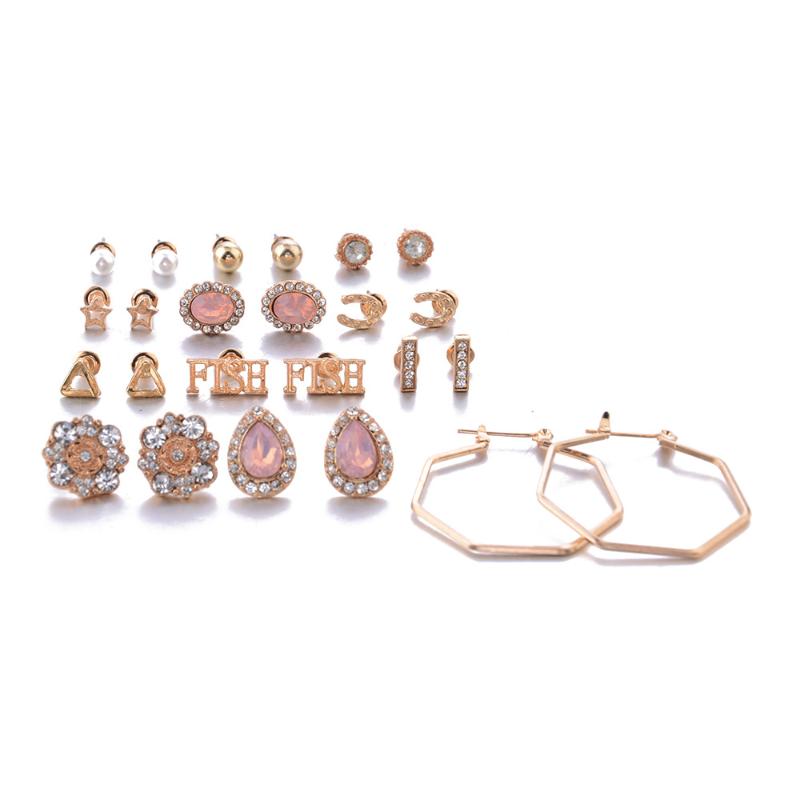 

Dangle & Chandelier Fashion Accessories Alloy Crystal Letter Star Flower Round Circle Ear Studs 12 Pairs Of Earrings Set For Women Jewelry G